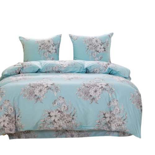 Pościel Białe bukiety/błękit- 140x200- 3 cz.