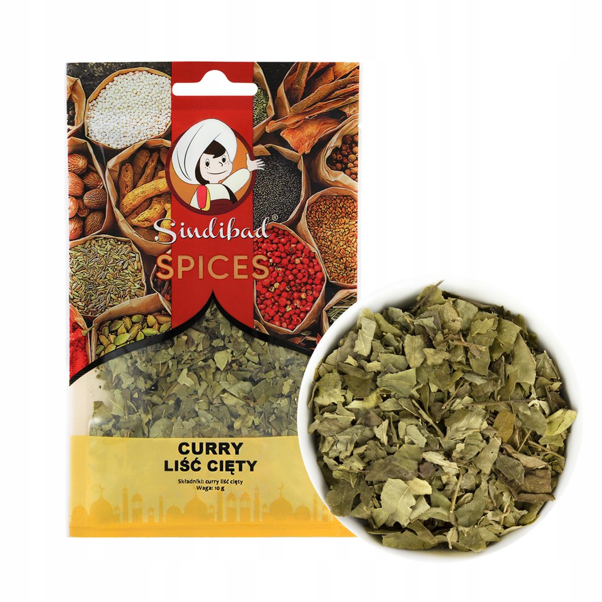 LIŚCIE CURRY LEAVES SUSZONE CIĘTE INDYJSKIE 10 G SINDIBAD SPICES