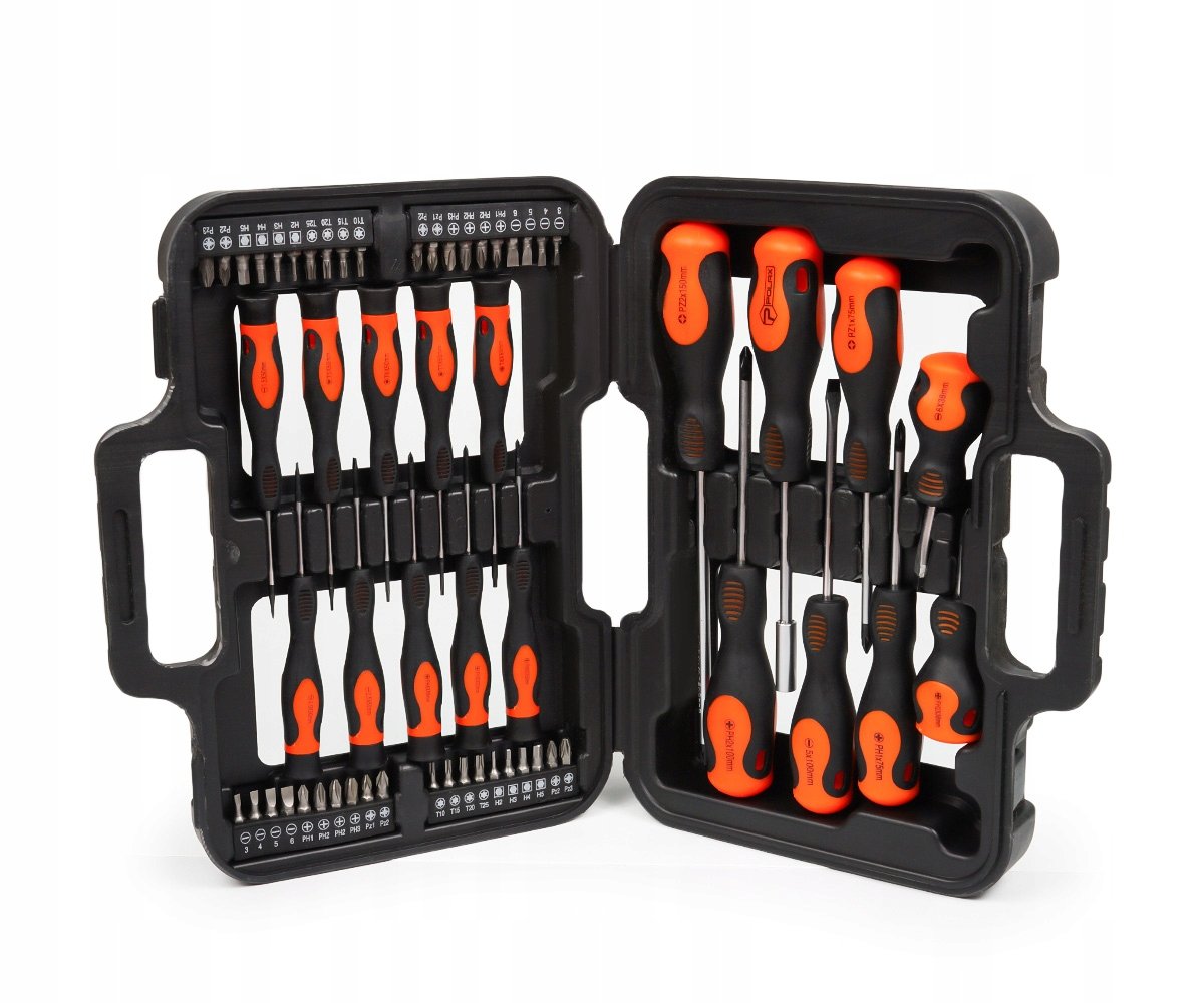 Zestaw wkrętaków + bity 58 elem. plastikowe pudełko CR-V Polax