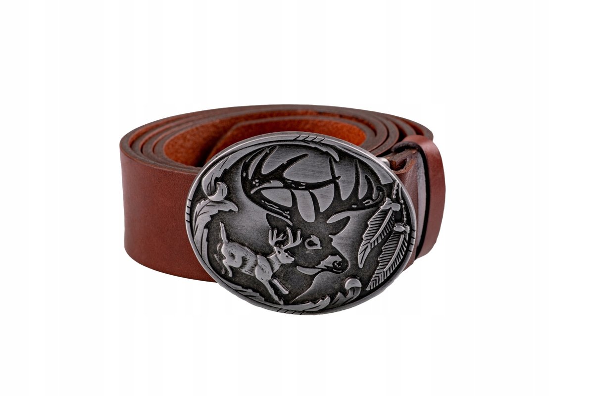 Pasek skórzany BÓR HUNTER ELEGANCE - Running Deer Silver-85