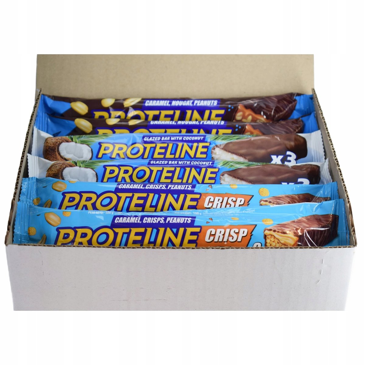 Zestaw PROTELINE 20x100g MIX kokos, kulki ryżowe, orzechy z nugatem