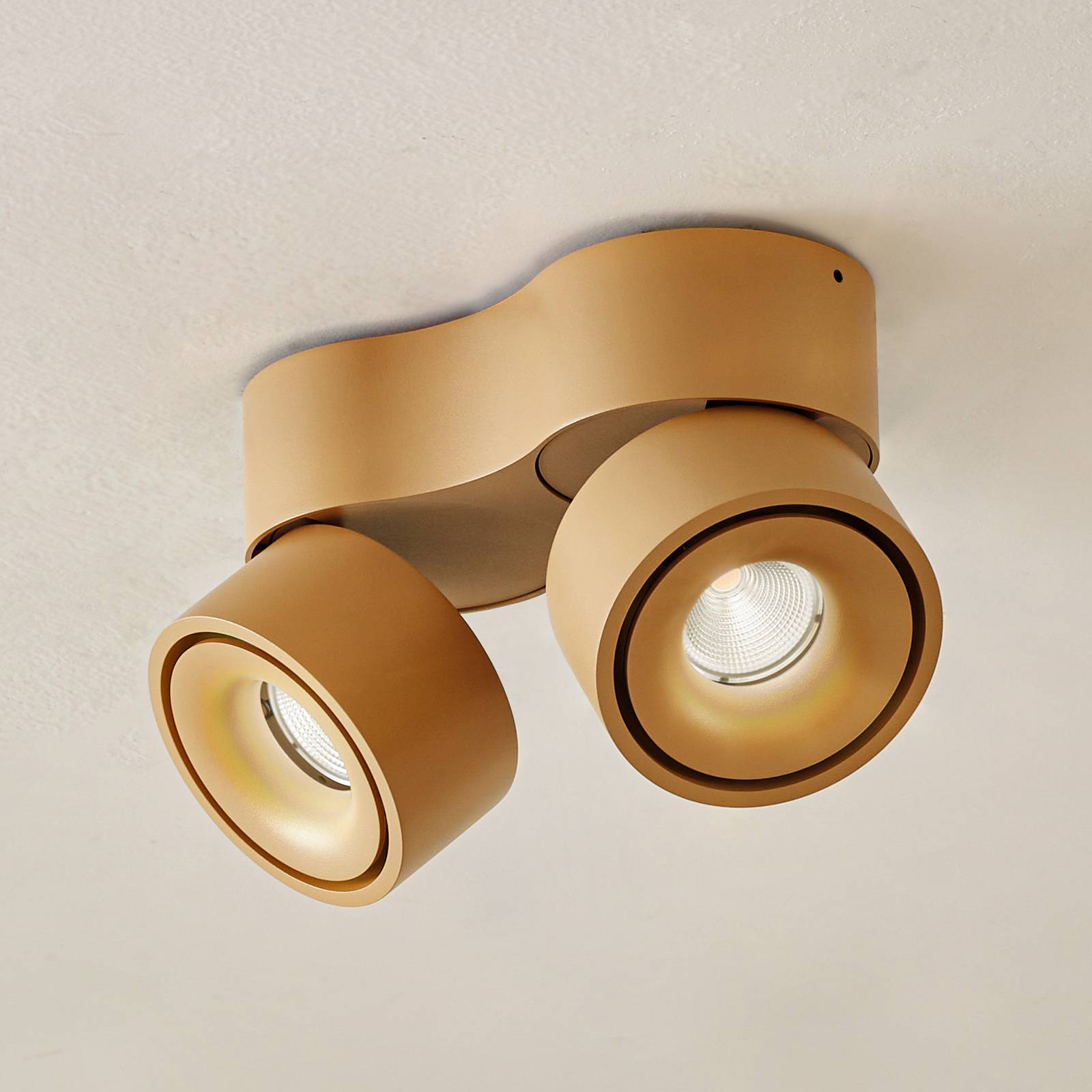 Arcchio Reflektor sufitowy LED Rotari, brązowy, 2-punktowy, 8,9W Rotari Arcchio, możliwość ściemniania, brązowy / rdzawy, przedpokój, aluminium, nowoczesny