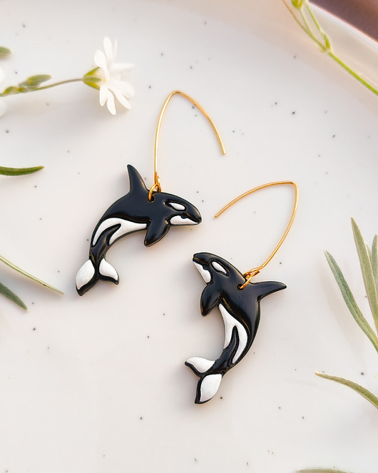 Kolczyki orki, biżuteria z orką, morskie kolczyki, lekki materiał, boho