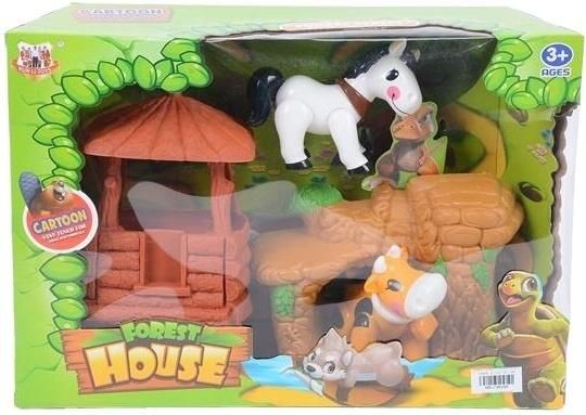 Zestaw 2 zwierząt z domkiem i drzewem - figurka