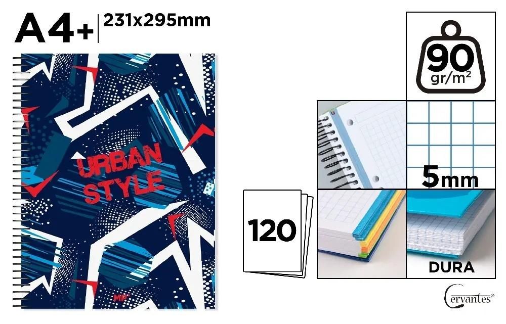 Cervantes Notatnik A4+/120K kołowy kratka urban style