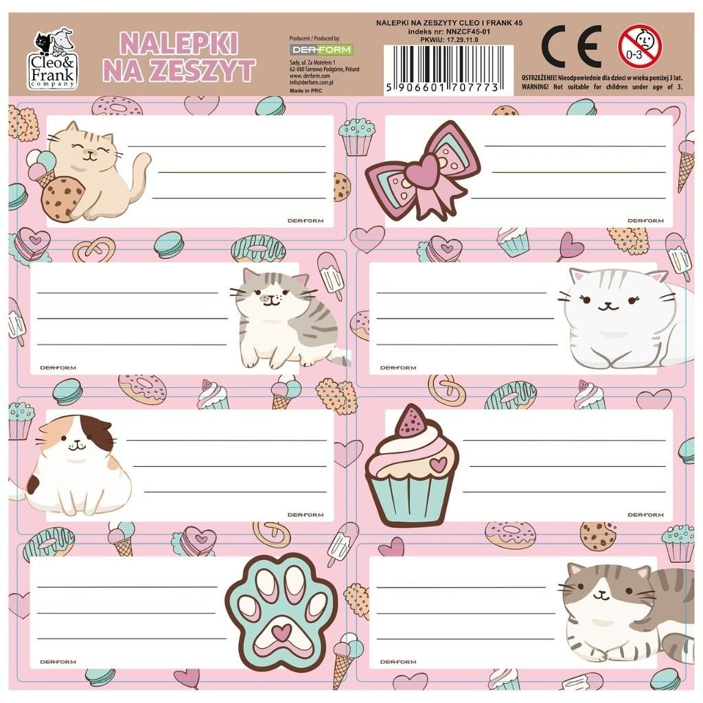 Nalepki na zeszyty Cleo i Frank 45 Kot 25szt