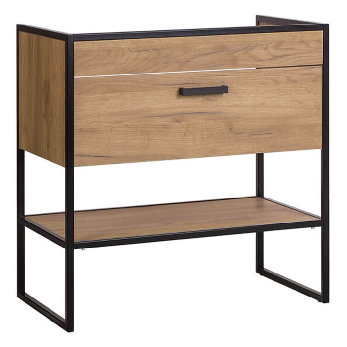 Szafka pod umywalkę 80cm 1 szuflada Kolekcja Brooklin Dąb Craft Złoty, Czarny mat