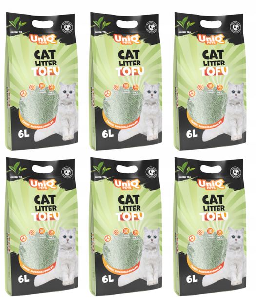 Uniq Pets Żwirek TOFU dla kotów biodegradowalny Zielona herbata 6L x 6 szt