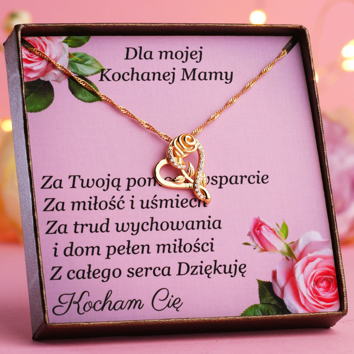 Pozłacany srebrny naszyjnik serce – prezent dla mamy