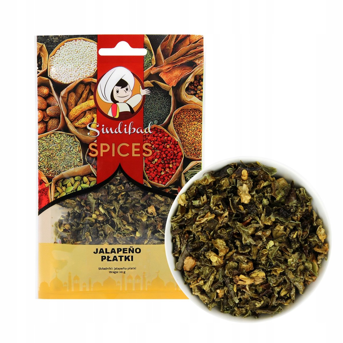 JALAPENO PAPRYKA ZIELONA SUSZONE PŁATKI 20 g SINDIBAD