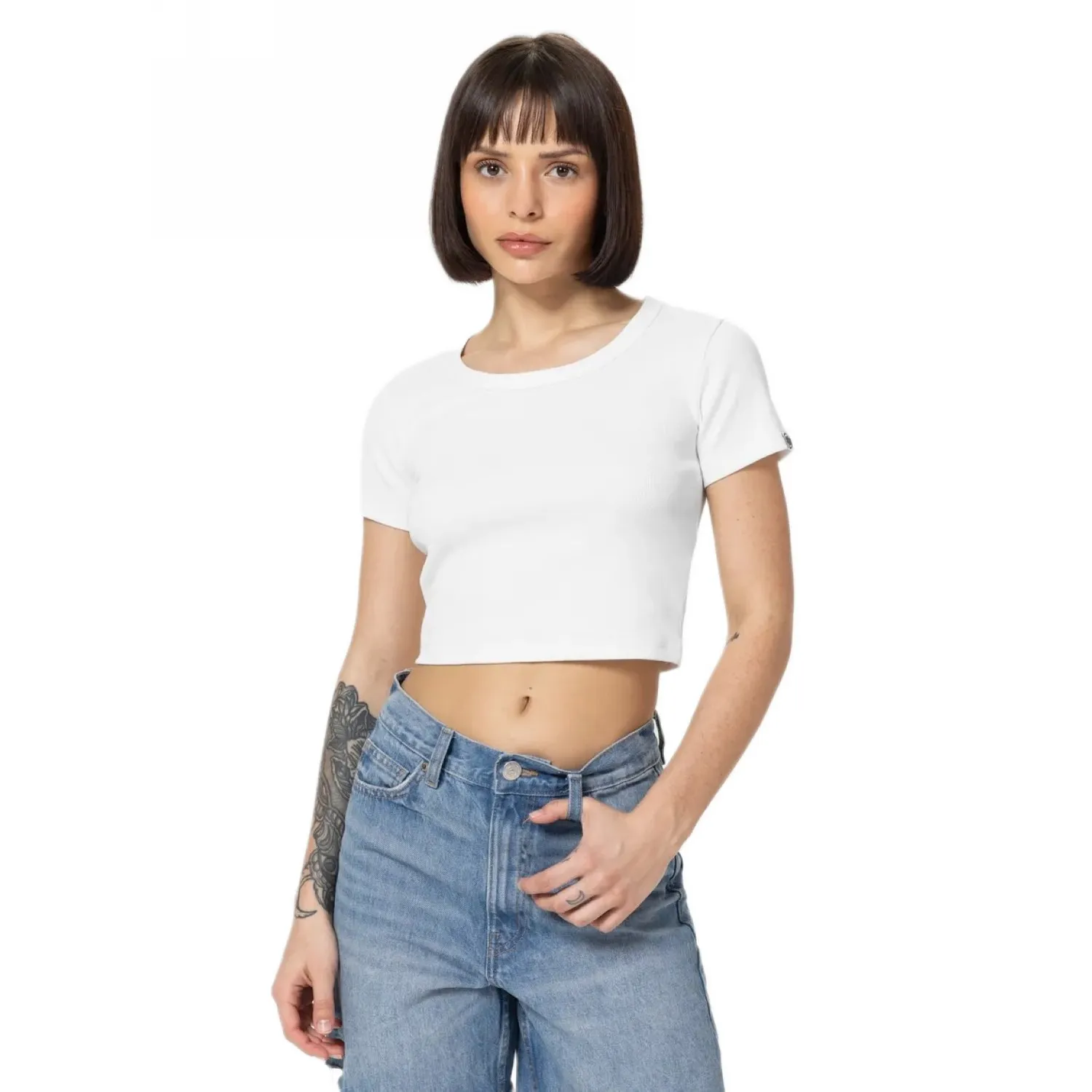 PITBULL KOSZULKA damska Heavy Weight 300 Rib Cropped T-Shirt '25 - Biała  (40)