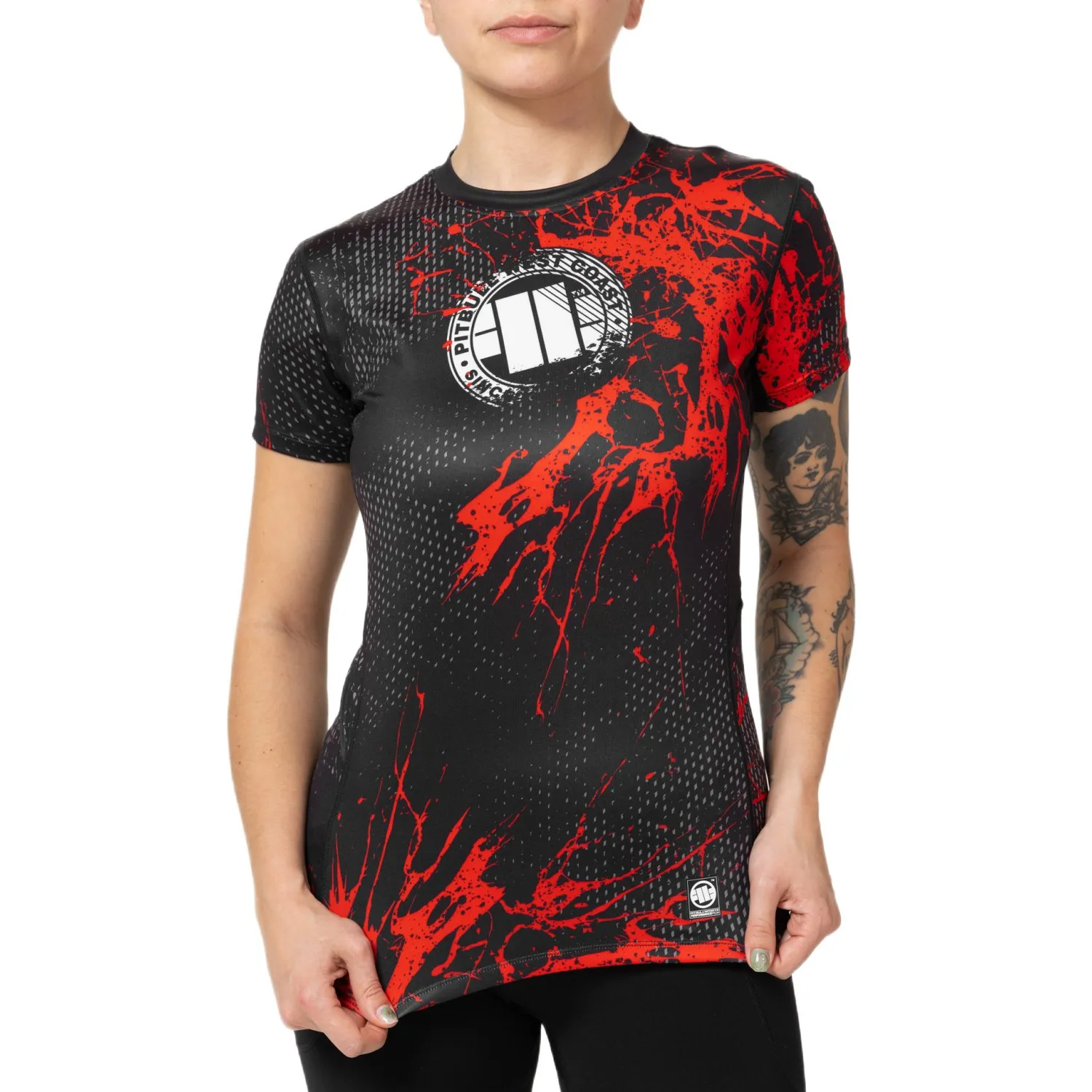 PITBULL KOSZULKA sportowa damska Performance Pro+ Mesh Blood Dog '25 - Czarna(36)