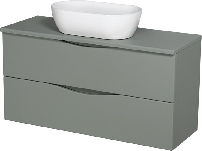 Szafka łazienkowa wisząca ONDA 100 cm szałwiowa z białą umywalką Gante