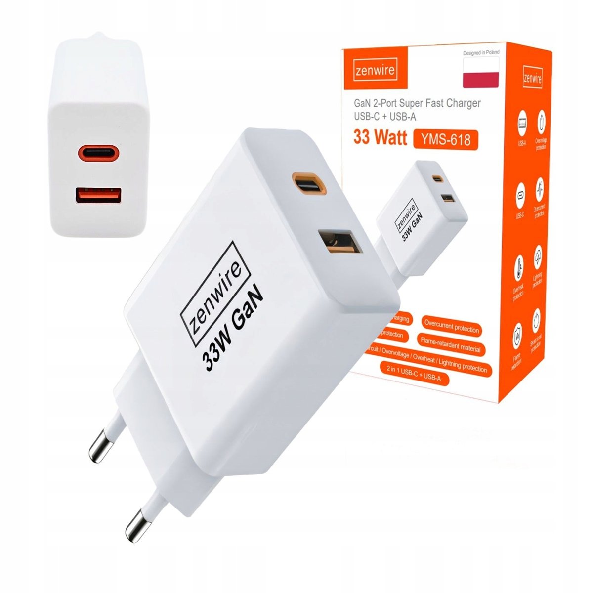Szybka Ładowarka Sieciowa Kostka GAN Wtyczka USB-C USB-A do iPhone Telefonu
