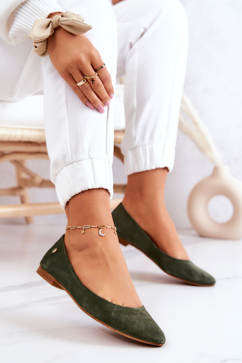 Damskie Zamszowe Baleriny Maciejka 04100-45 Khaki-36