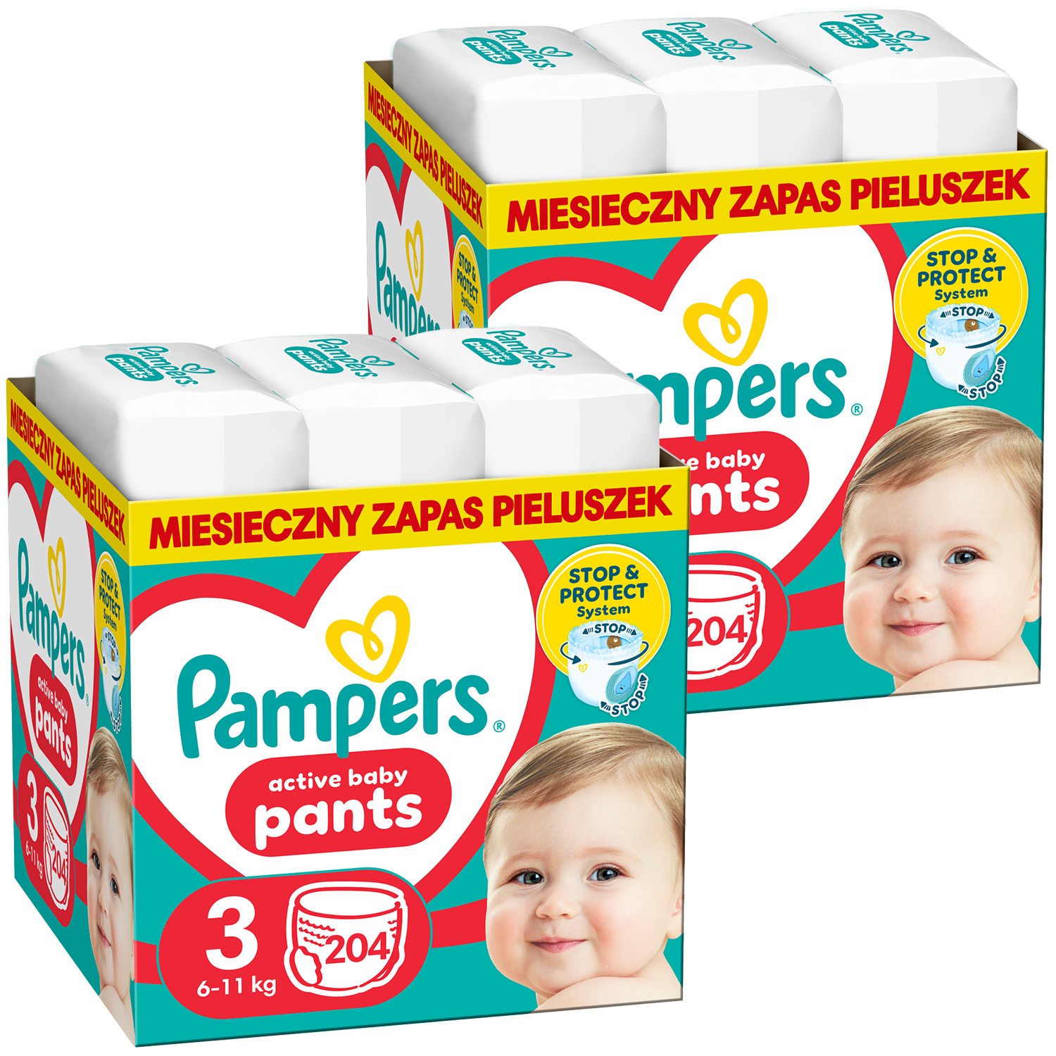 Zestaw Pampers Pants, pieluchomajtki, rozmiar 3, 6-11 kg, 2 x 204 sztuki
