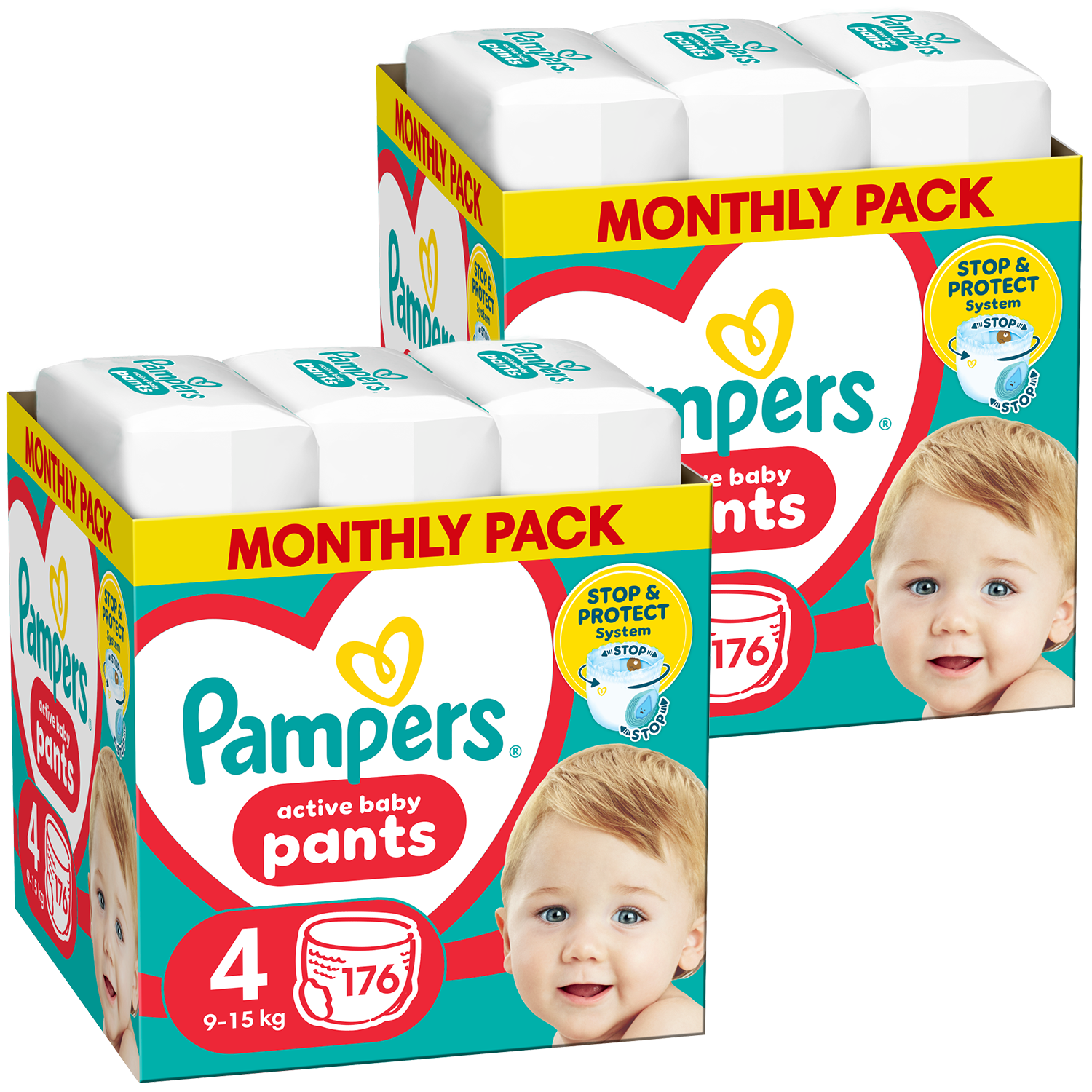 Zestaw Pampers Pants, pieluchomajtki, Maxi, rozmiar 4, 9-15 kg, 2 x 176 sztuk