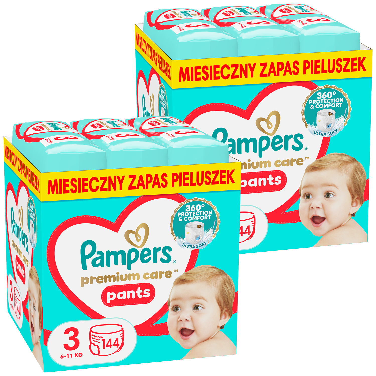 Zestaw Pampers Premium Care Pants, pieluchomajtki, rozmiar 3, 6-11 kg, 2 x 144 sztuki