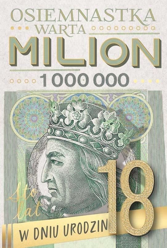 Kukartka Karnet DK-1289 Urodziny 18 cyfry, osiemnastka, banknot - artykuł papierniczy