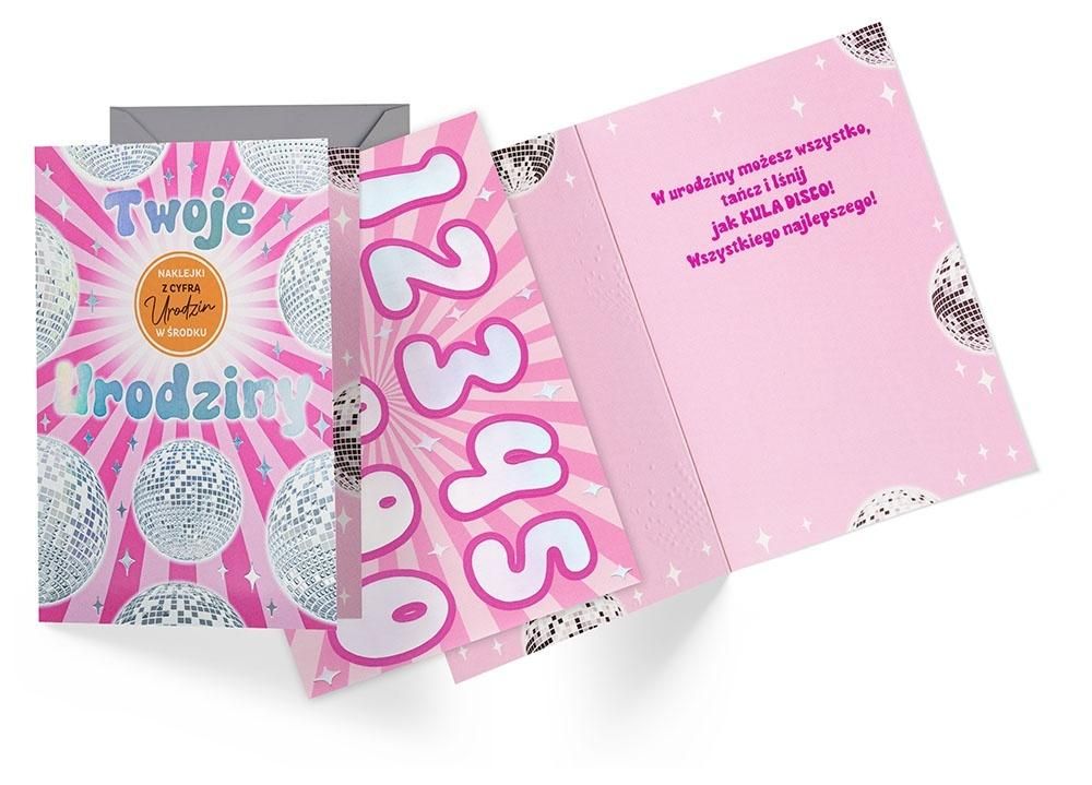 Kukartka Karnet DK-1306 Urodziny wymienne cyfry, kule disco, damskie - artykuł papierniczy