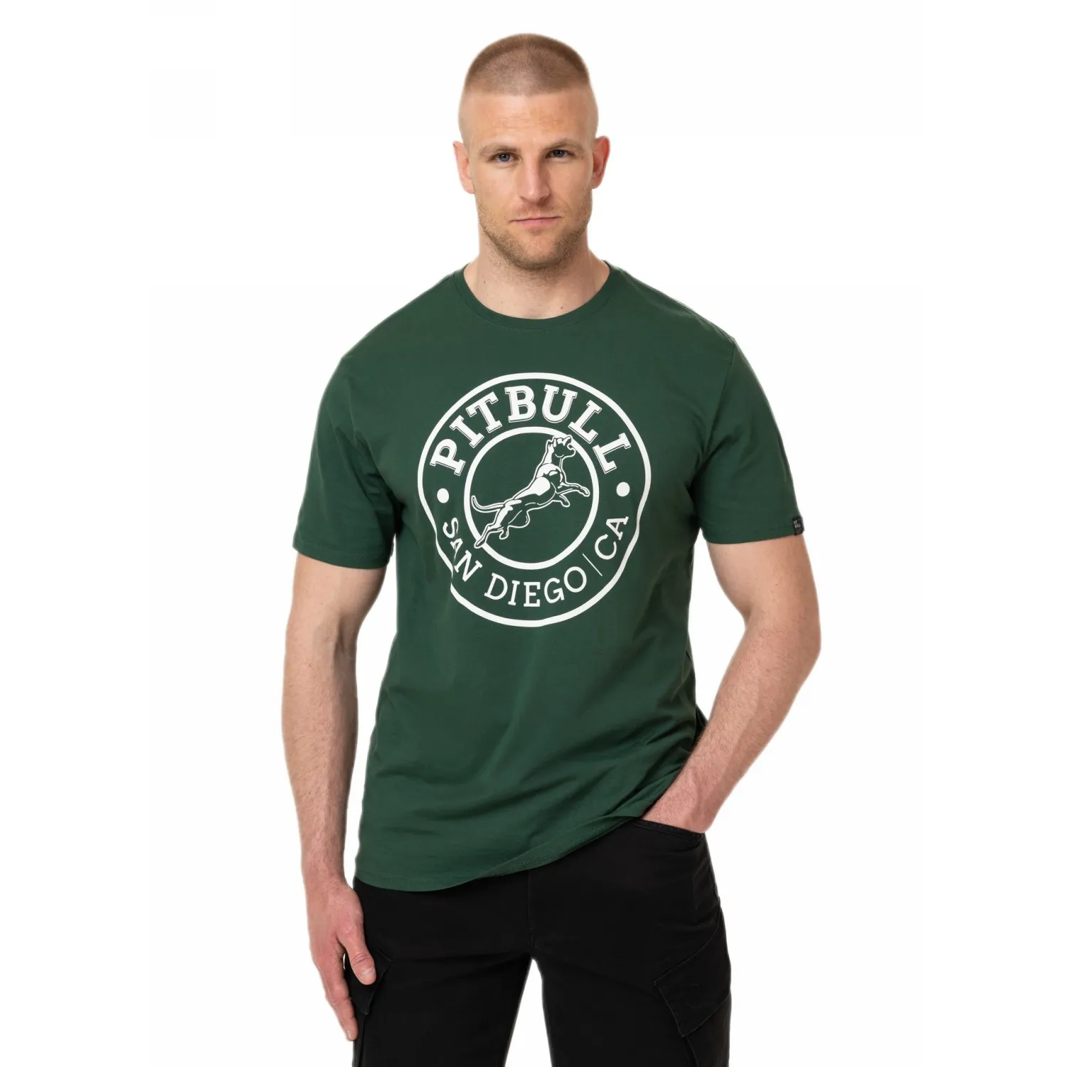 PITBULL KOSZULKA Light Weight 170 Basic San Diego CA '25 - Butelkowa Zieleń M