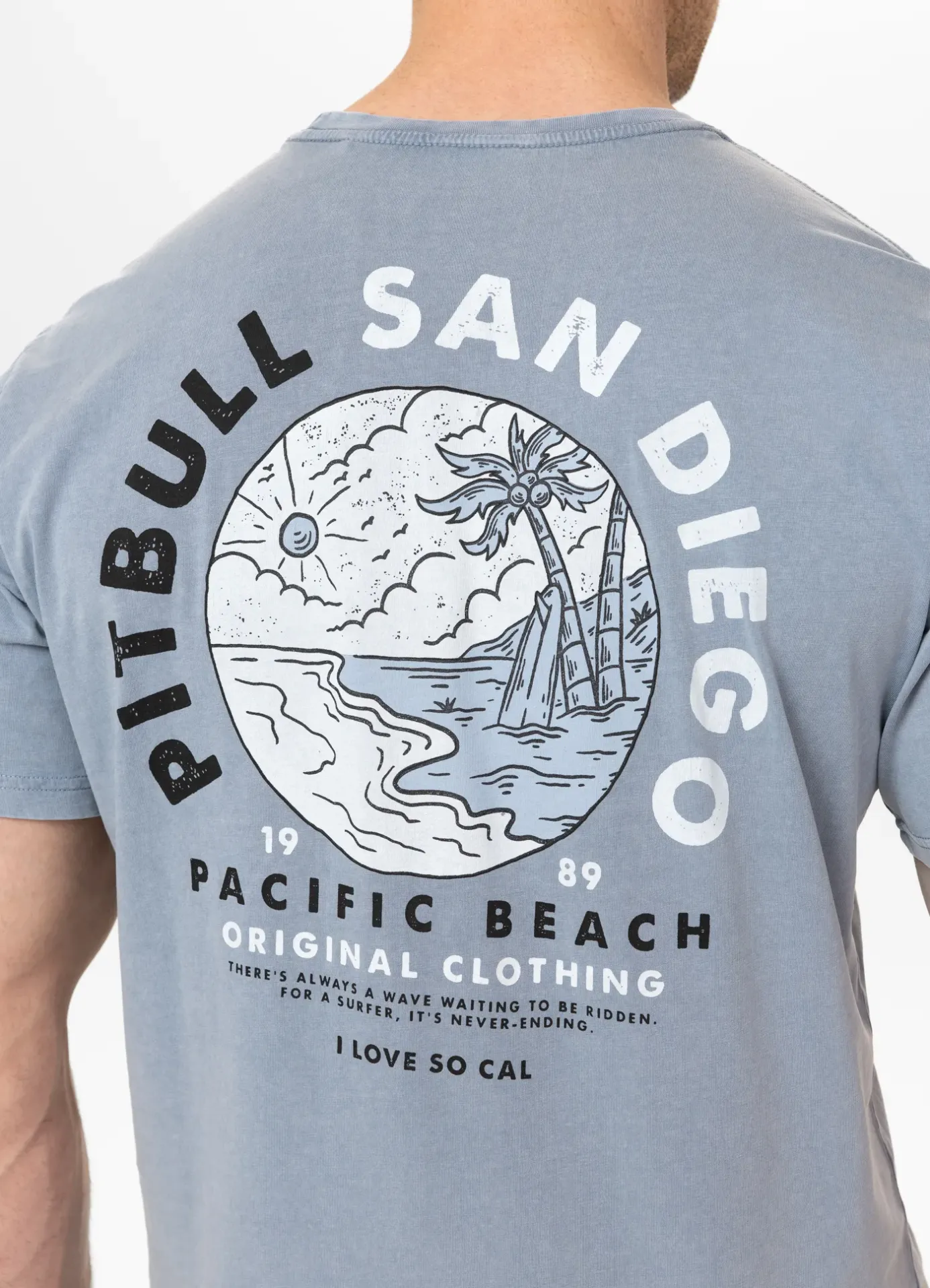 PITBULL KOSZULKA Medium Weight 190 Denim Washed Planet Surf '25 - Błękitna M