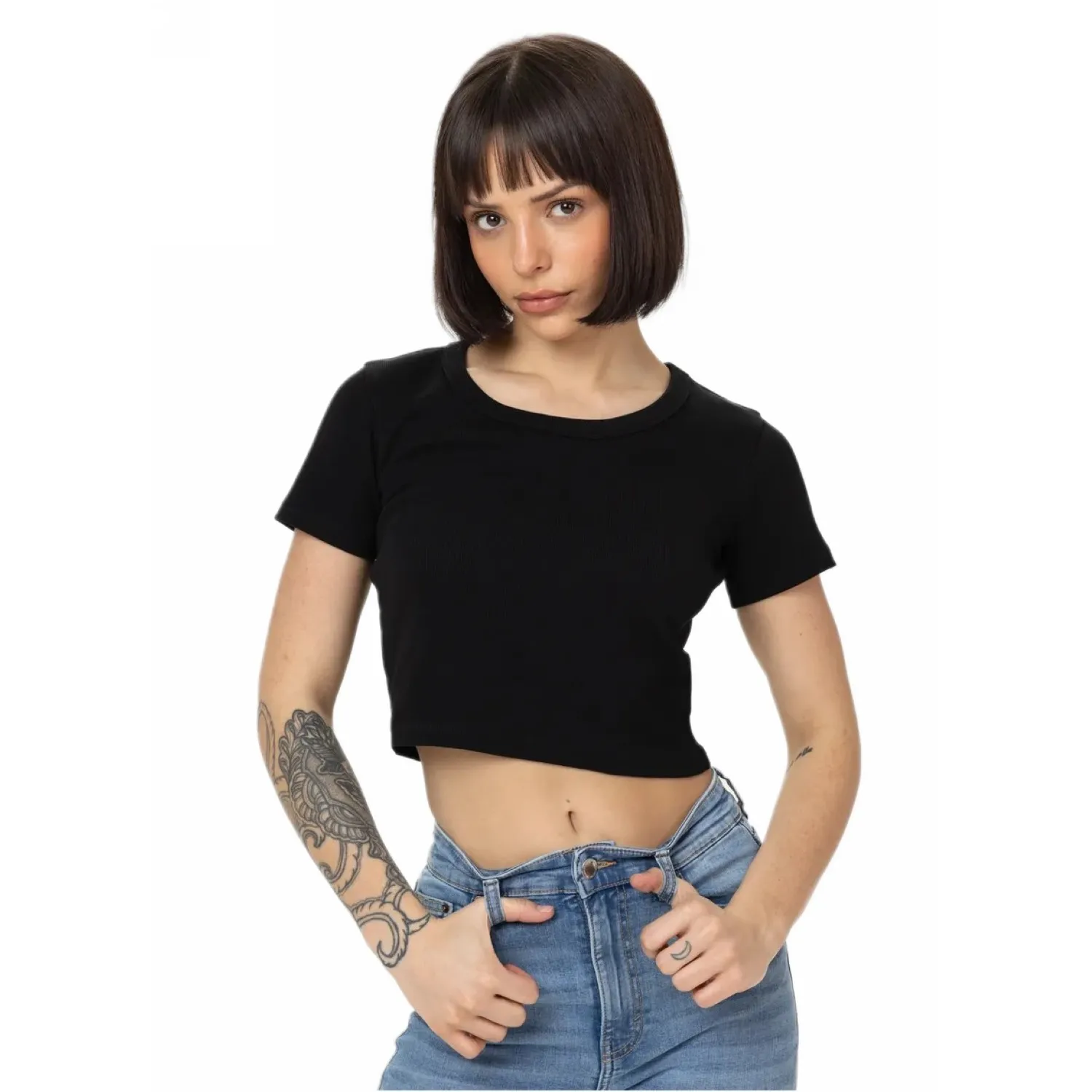 PITBULL KOSZULKA damska Heavy Weight 300 Rib Cropped T-Shirt '25 - Czarna S (34)