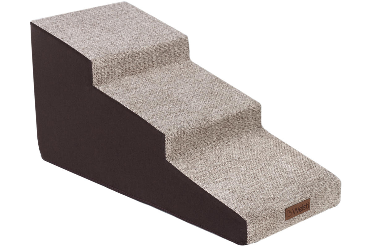 Schody dla psa Welsti 40cm 3 pochylne stopnie beżowo-brązowe