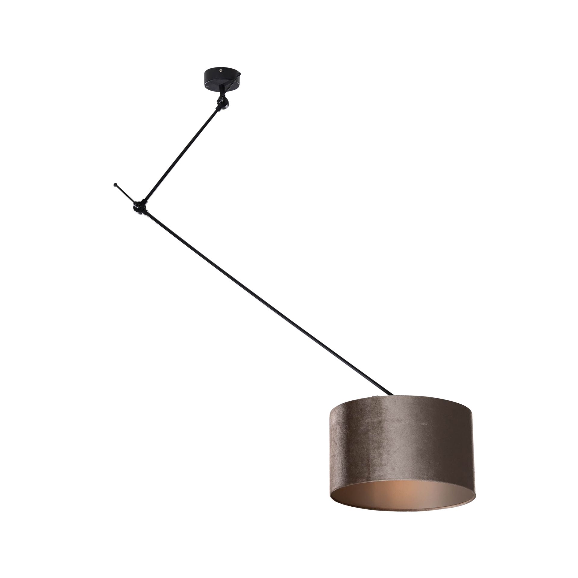 QAZQA Lampa wisząca Czarna z aksamitnym kloszem Taupe 35 cm - Blitz
