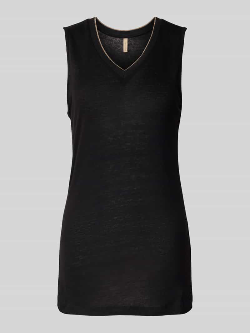 Top lniany z dekoltem w serek model ‘EMEL’