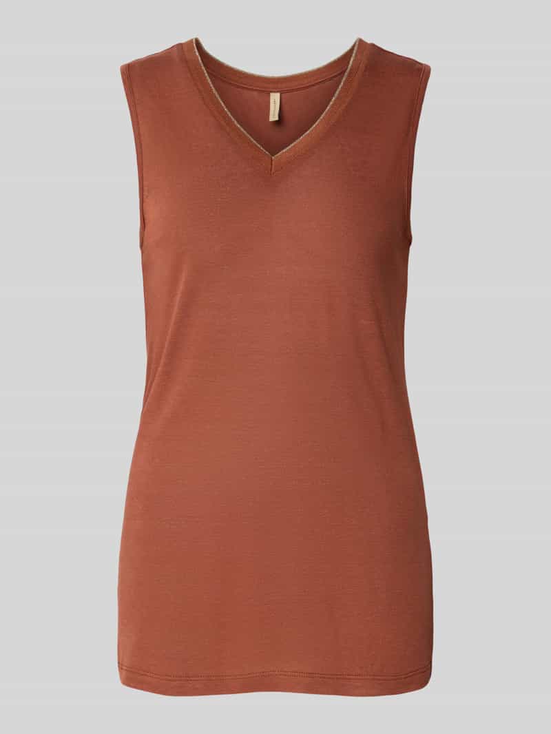 Top lniany z dekoltem w serek model ‘EMEL’