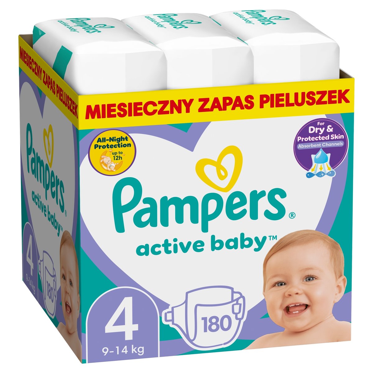 Pieluszki Pampers Active Baby Rozmair 4 180 Sztuk Duże Opakowanie