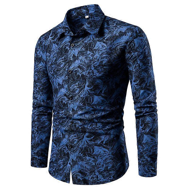 Nowa jedwabna koszula męska Koszula męska z długim rękawem Slim Fit NIEBIESKI M