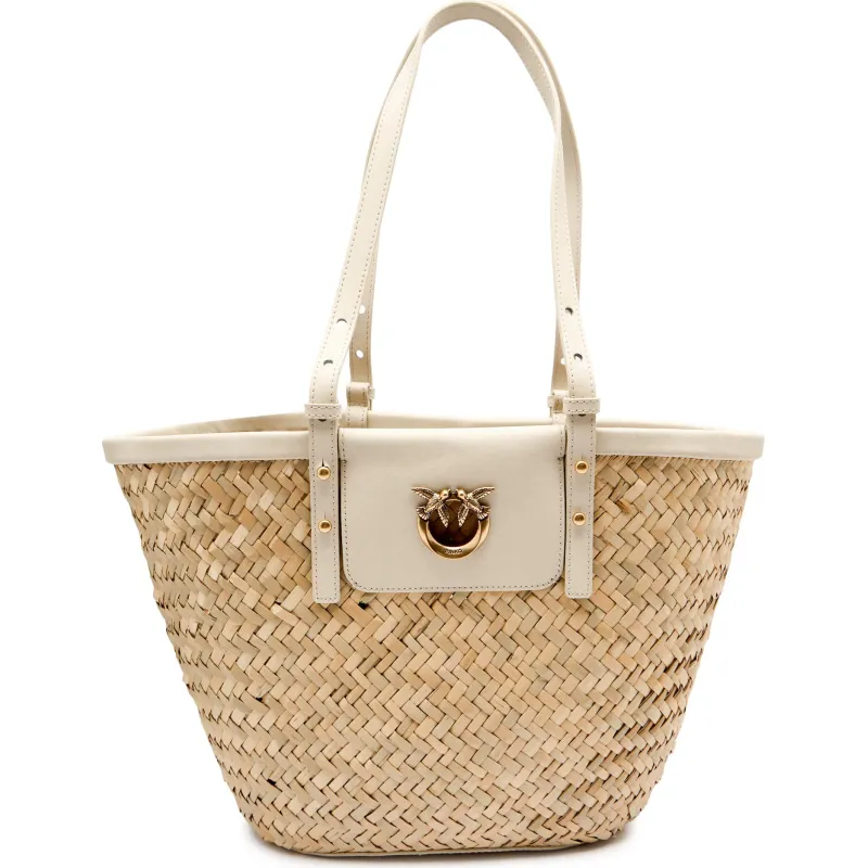 Pinko Torba plażowa LOVE SUMMER z dodatkiem skóry