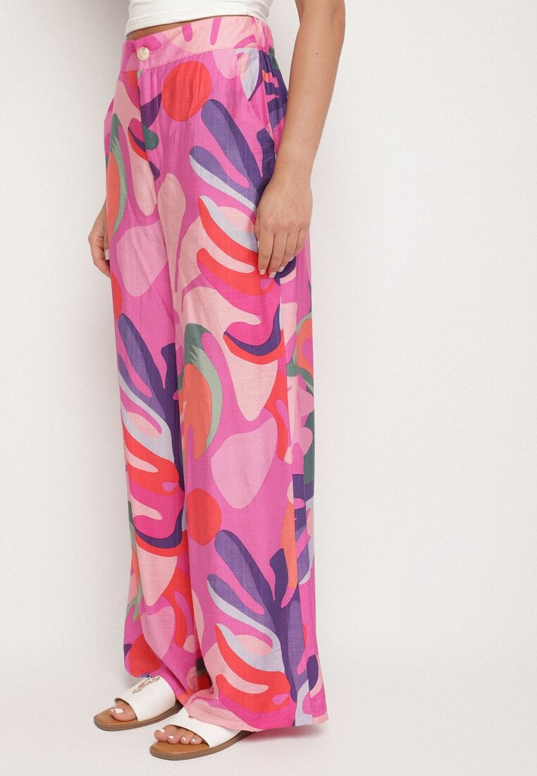 Fuksjowe Wiskozowe Szerokie Spodnie z Wysokim Stanem w Liście Raliressa