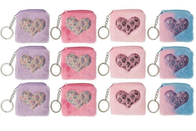 Pluszowy portfelik brelok serce cekiny pastelowy dla dziewczynki 1 szt mix