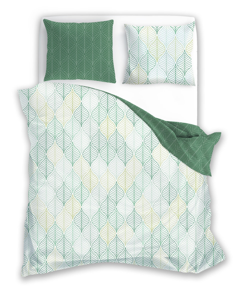 Faro Pościel satyna bawełniana premium 220x200+2x70x80 Milagro Verde 014 Zielone liście