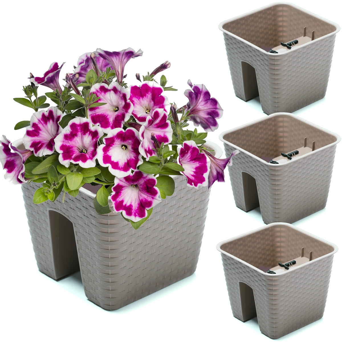 3x Skrzynka Doniczka 27,2 cm x 27,2 cm Rattan Mokka 8,5 L poręcz balustrada