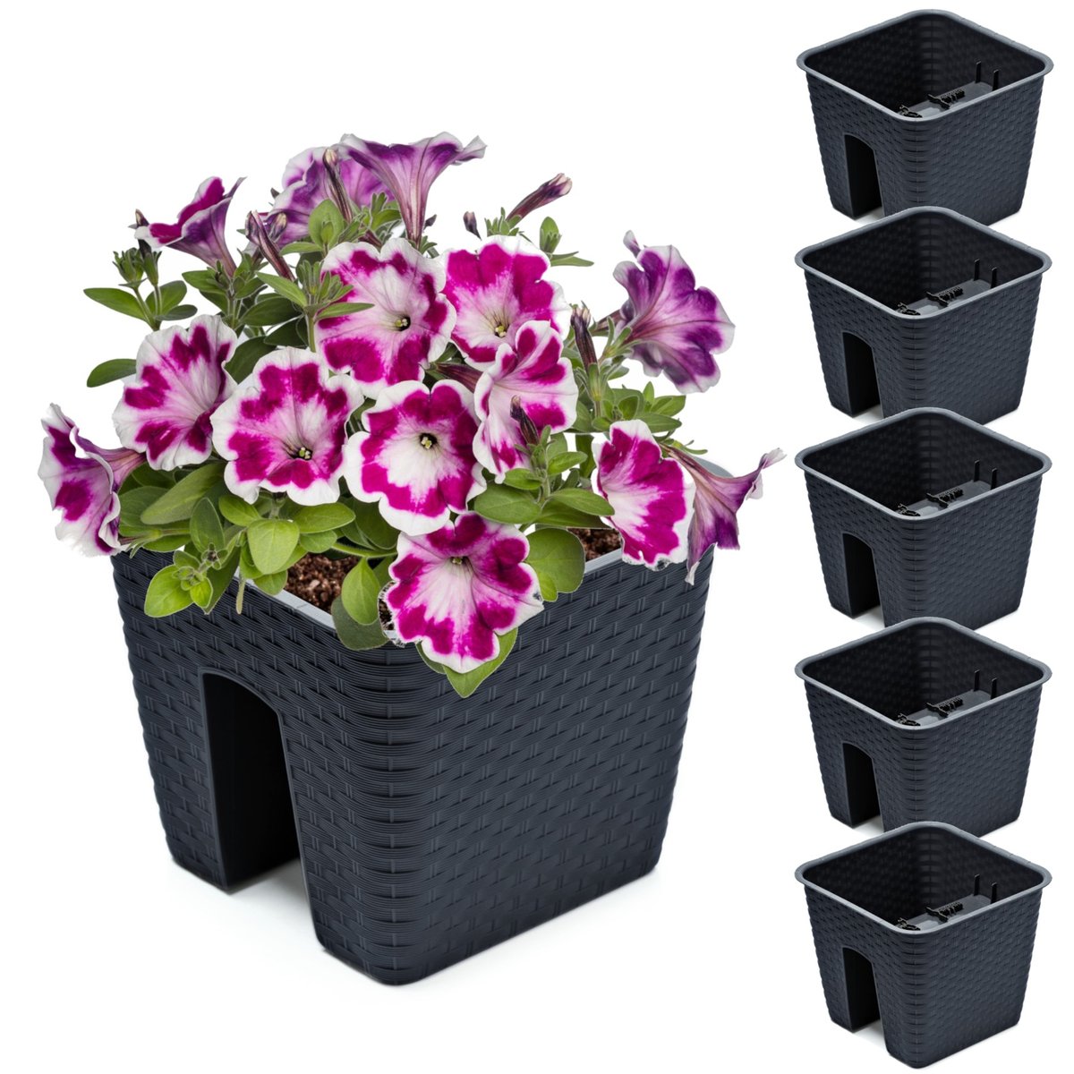 5x Skrzynka Doniczka 27,2 cm x 27,2 cm Rattan Antracyt 8,5 L poręcz balustrada