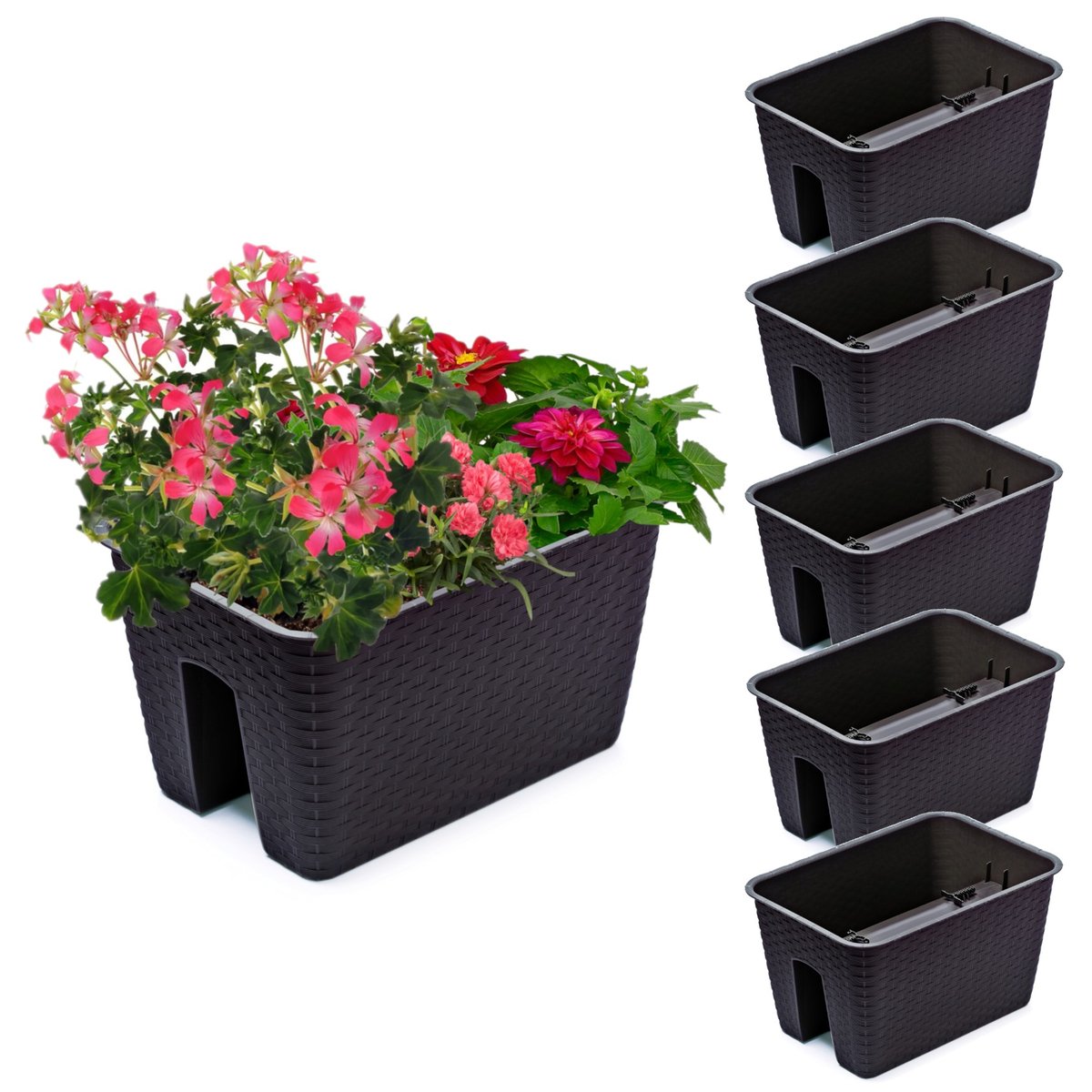 5x Skrzynka Doniczka 27,2 cm x 39,6 cm Rattan Umbra Brąz 13 L poręcz balustrada
