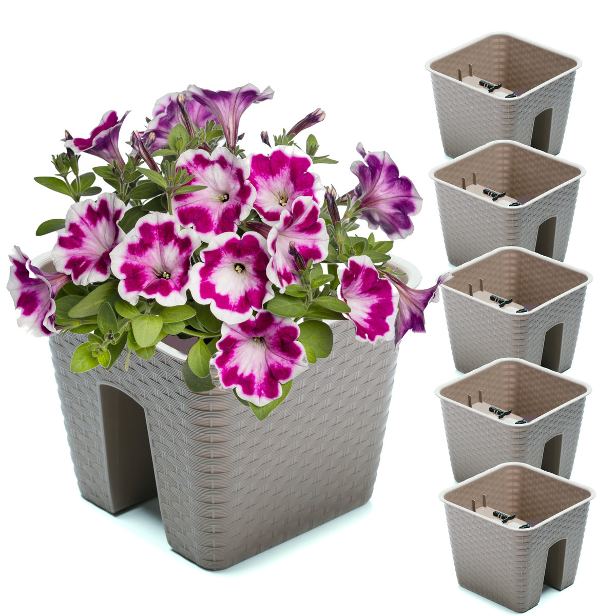 5x Skrzynka Doniczka 27,2 cm x 27,2 cm Rattan Mokka 8,5 L poręcz balustrada