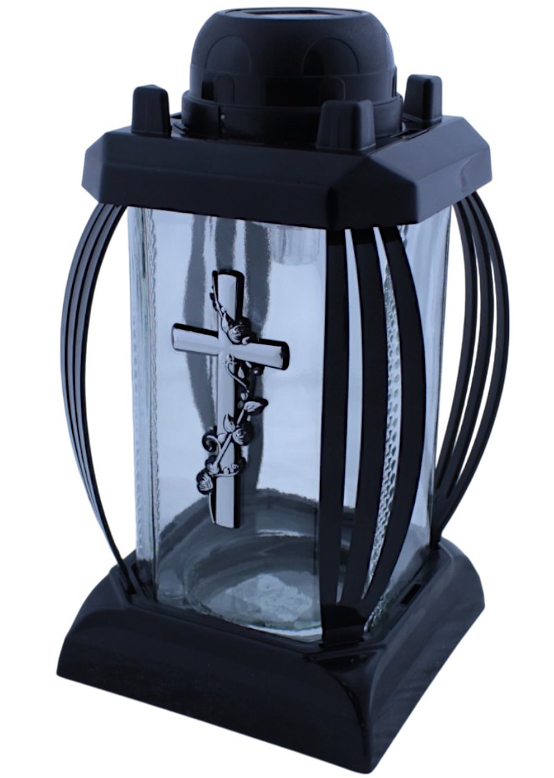 Znicz Solarny Na Grób Szklany Cmentarz LED Czarny 24 x 13 cm SOLAR-PRIMA-1