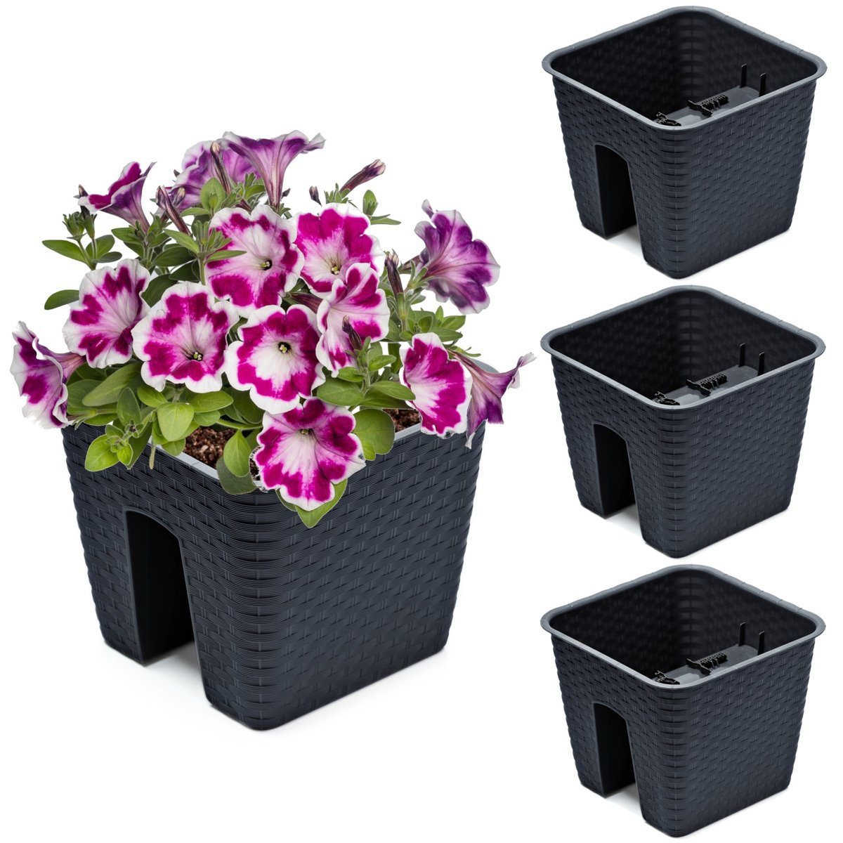 3x Skrzynka Doniczka 27,2 cm x 27,2 cm Rattan Antracyt 8,5 L poręcz balustrada