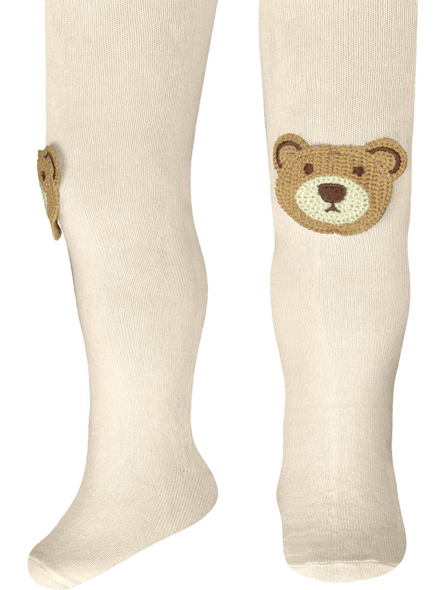 Dziecięce rajstopki bawełniane z misiem ecru Milusie r.80/86