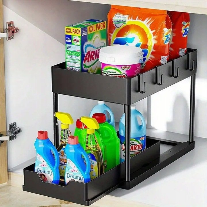 ORGANIZER POD ZLEW 2 POZIOMOWY WYSUWANA PÓŁKA Z SZUFLADĄ REGAŁ STOJAK