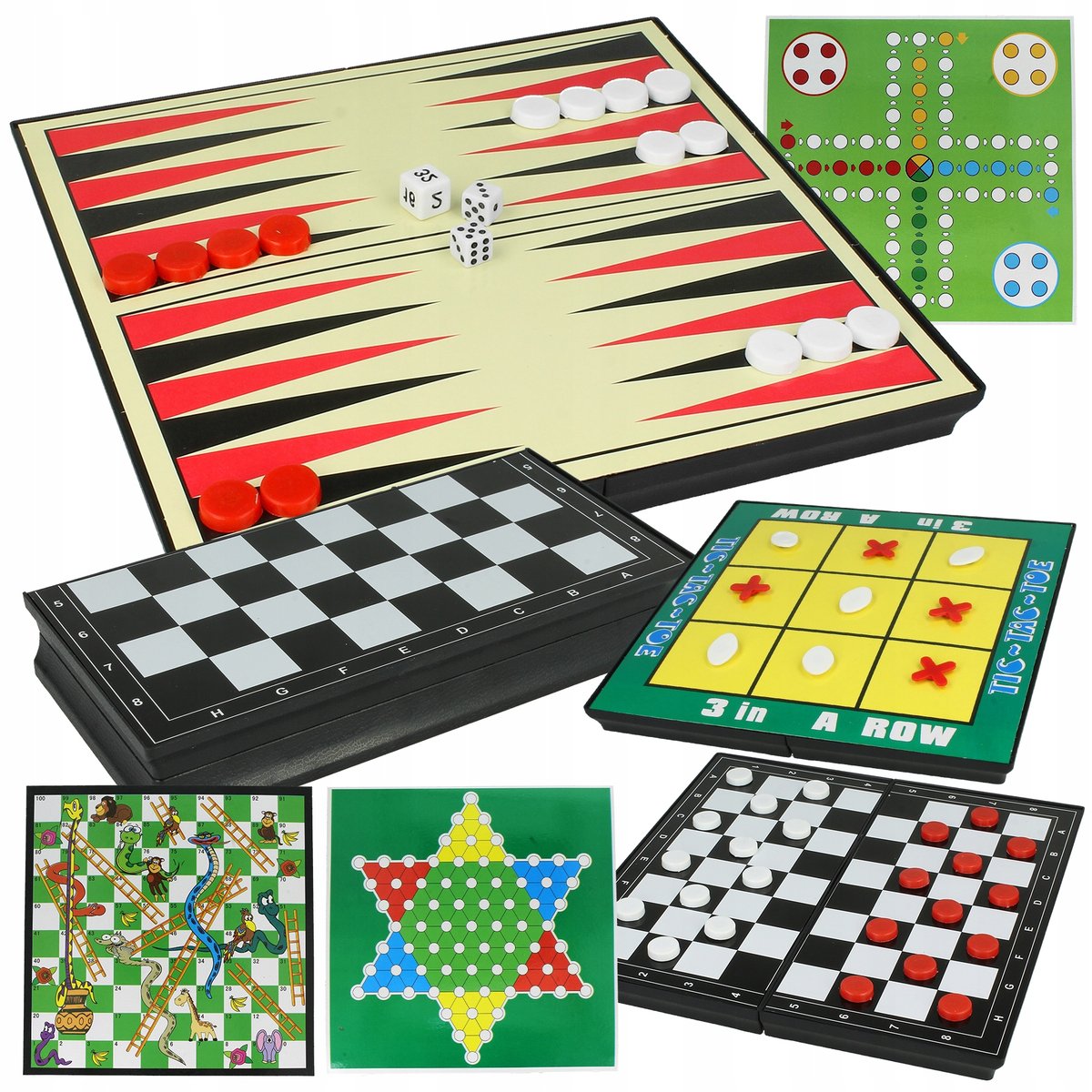 Gry PLANSZOWE rodzinne dla dzieci zestaw gier 7w1 szachy magnetyczne węże