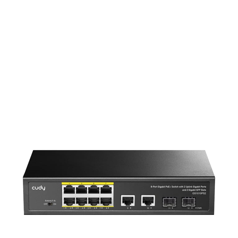 Cudy GS1010PS2 łącza sieciowe Nie zarządzany Gigabit Ethernet (10/100/1000) Obsługa PoE Czarny GS1010PS2