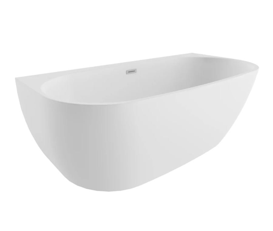 Polimat Wanna przyścienna Risa 160x80 cm owalna biały mat syfon i przelew chrom 00649