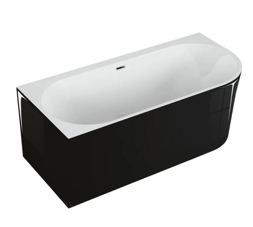 Polimat Wanna narożna lewa Sola 170x75 cm owalna czarny połysk syfon i przelew chrom 00671
