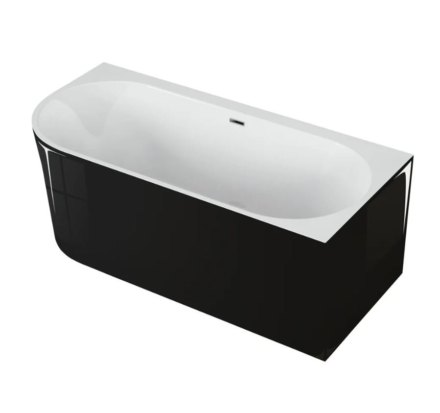 Polimat Wanna narożna prawa Sola 170x75 cm owalna czarny połysk syfon i przelew chrom 00680